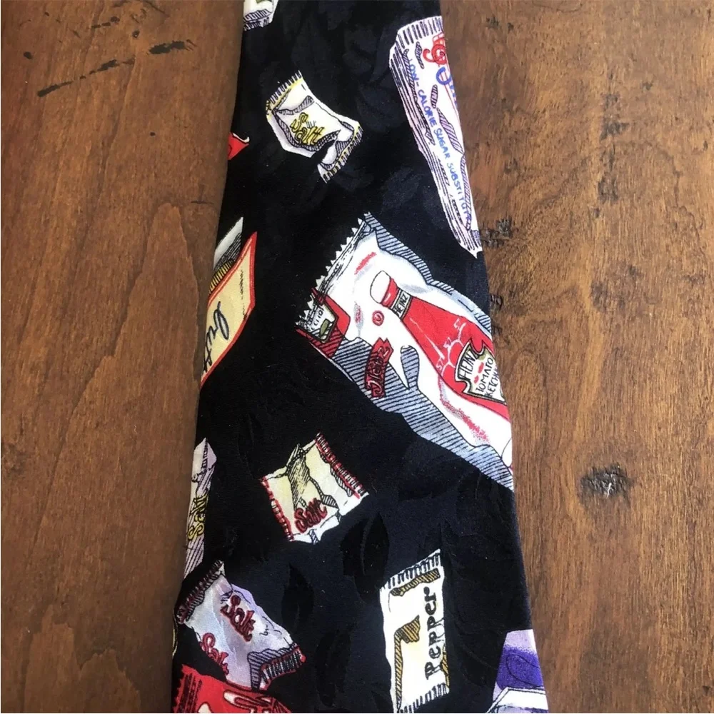 Nicole Miller Sweet & Low Relish Soy Sauce Condiment Silk Tie Vintage 90s 1993